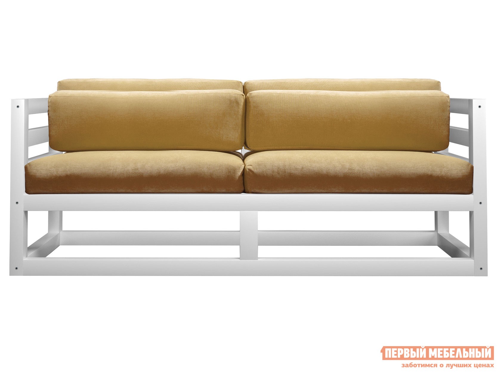 Прямой диван  Магнус Мини Белая эмаль, Бежевый, вельвет