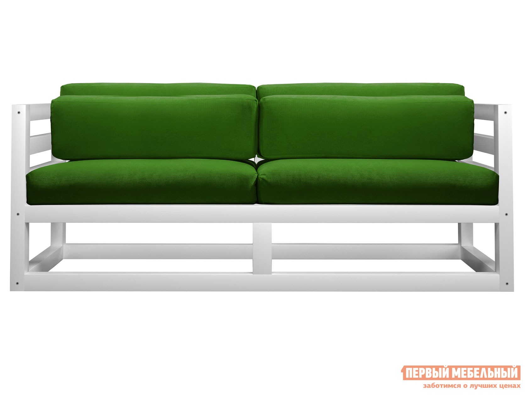 Прямой диван  Магнус Мини Белая эмаль, Зеленый, вельвет