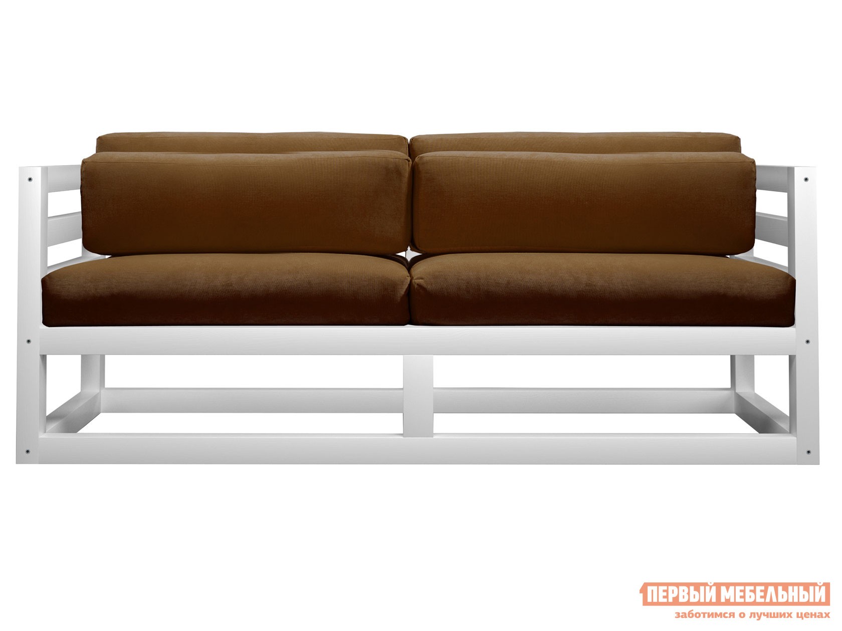 Прямой диван  Магнус Мини Белая эмаль, Коричневый, вельвет
