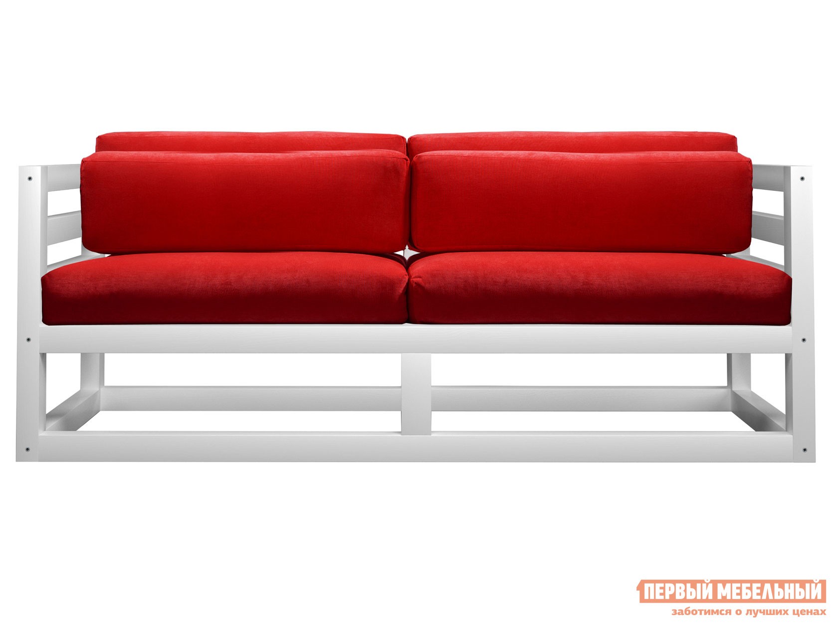 Прямой диван  Магнус Мини Белая эмаль, Красный, вельвет