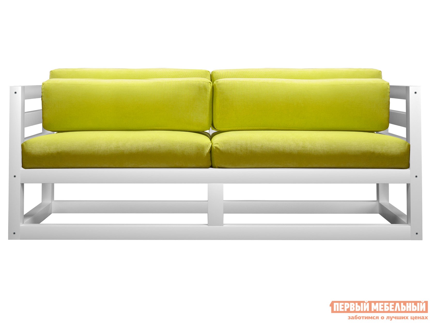 Прямой диван  Магнус Мини Белая эмаль, Лимонный, вельвет