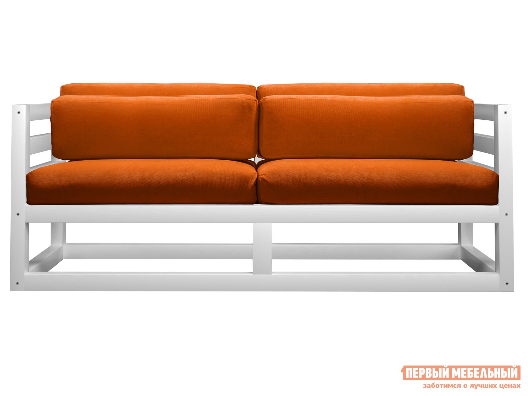 Прямой диван  Магнус Мини Белая эмаль, Оранжевый, вельвет