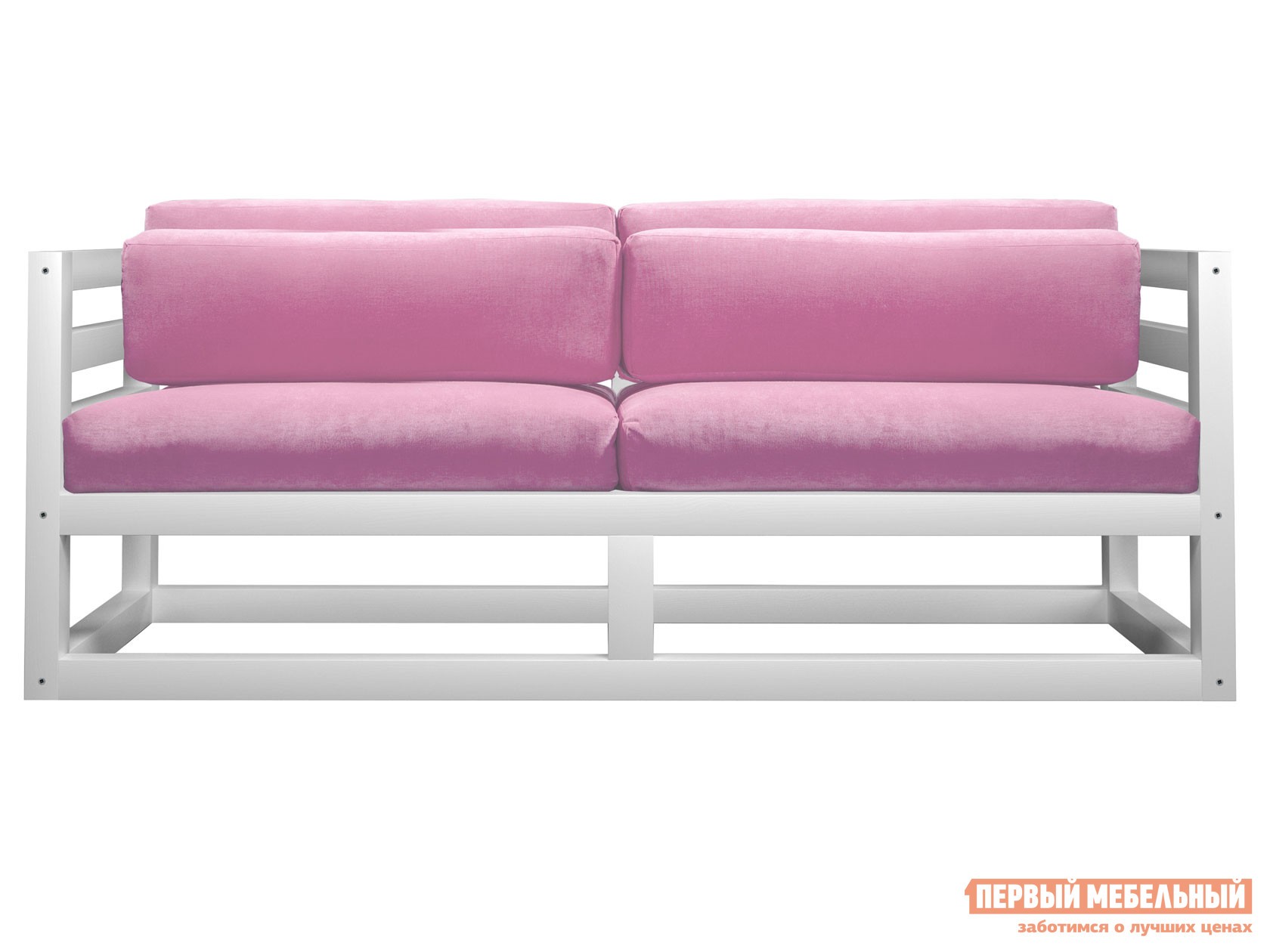 Прямой диван  Магнус Мини Белая эмаль, Розовый, вельвет