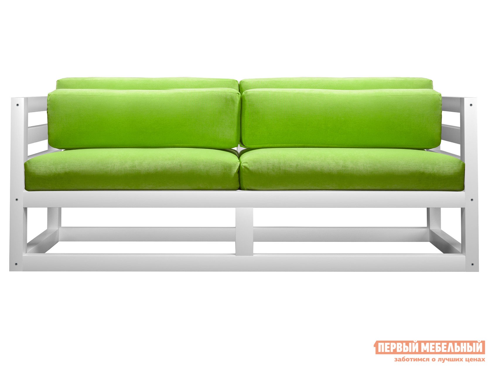 Прямой диван  Магнус Мини Белая эмаль, Салатовый, вельвет