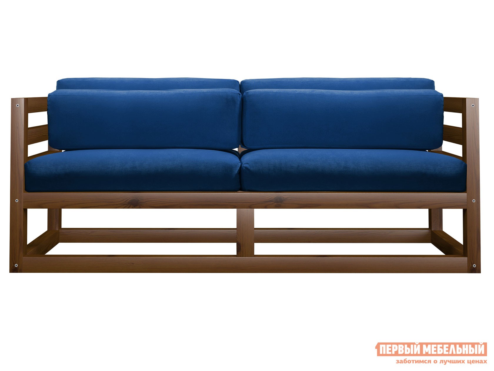 Прямой диван  Магнус Мини Орех, Синий, вельвет