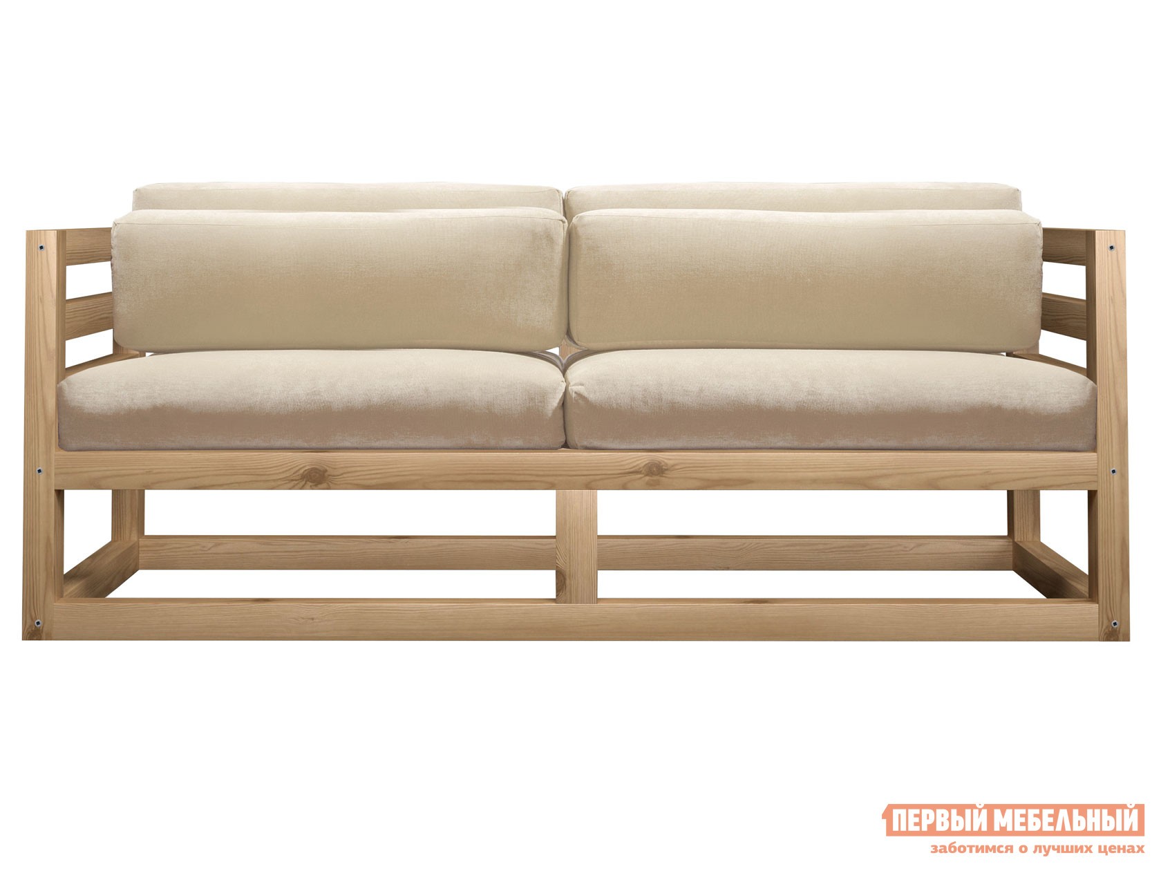 Прямой диван  Магнус Мини Белый, вельвет, Сосна натуральная