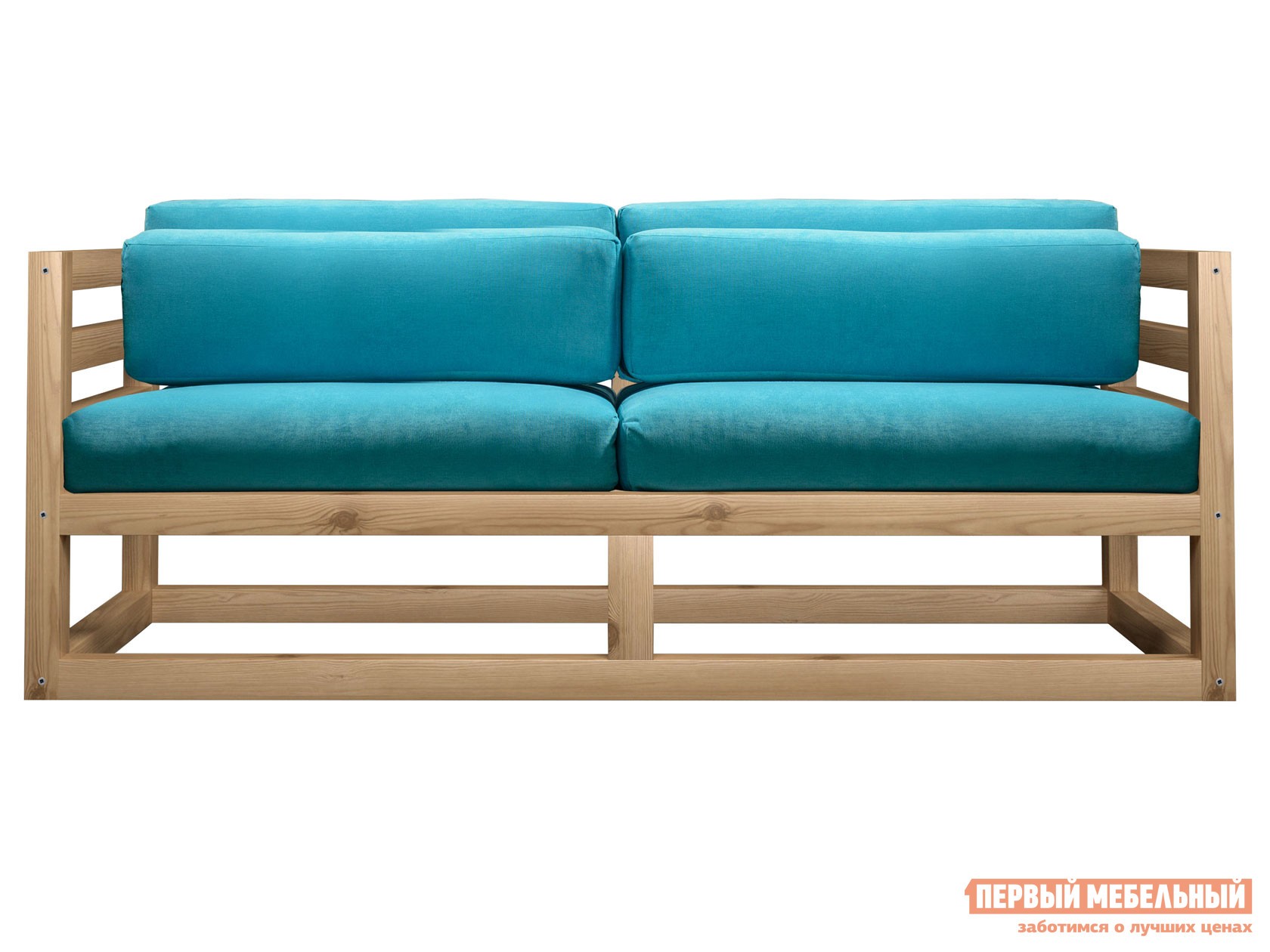 Прямой диван  Магнус Мини Бирюзовый, вельвет, Сосна натуральная