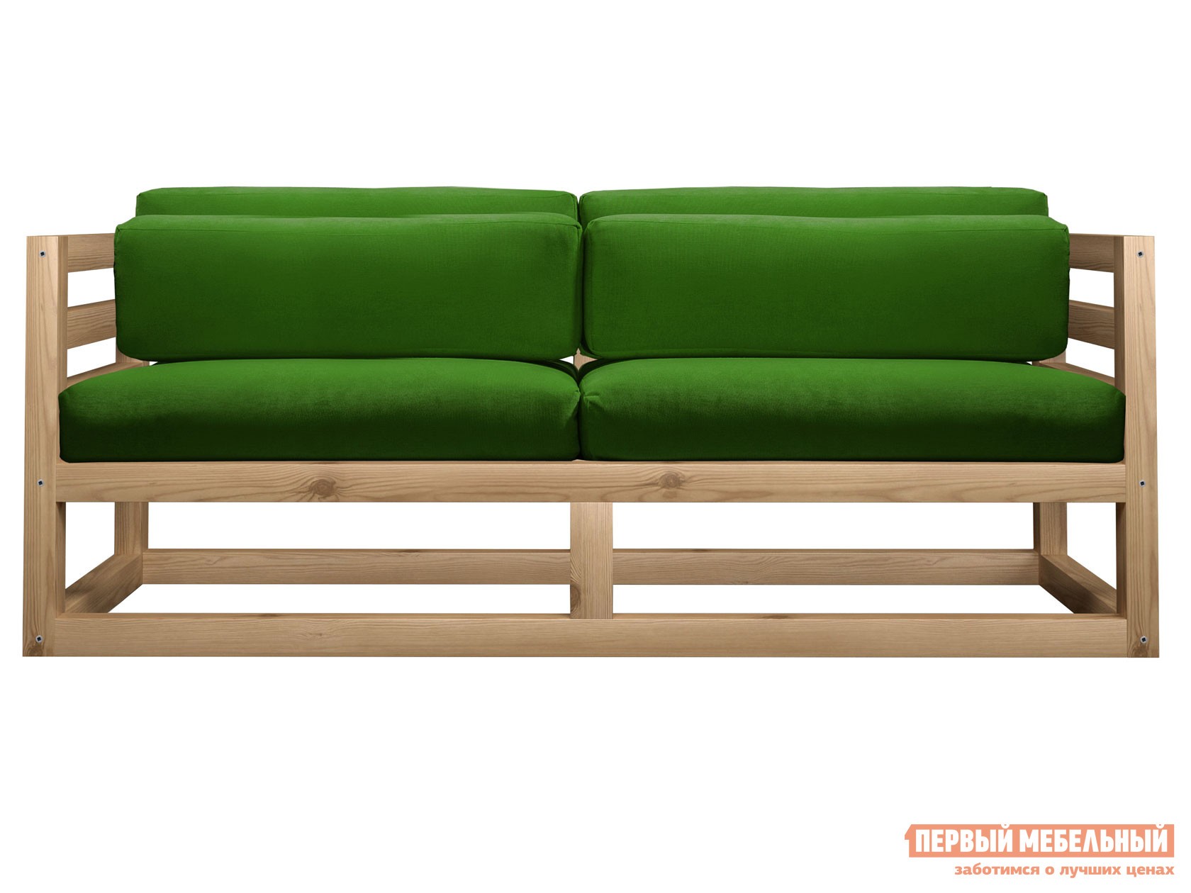 Прямой диван  Магнус Мини Сосна натуральная, Зеленый, вельвет