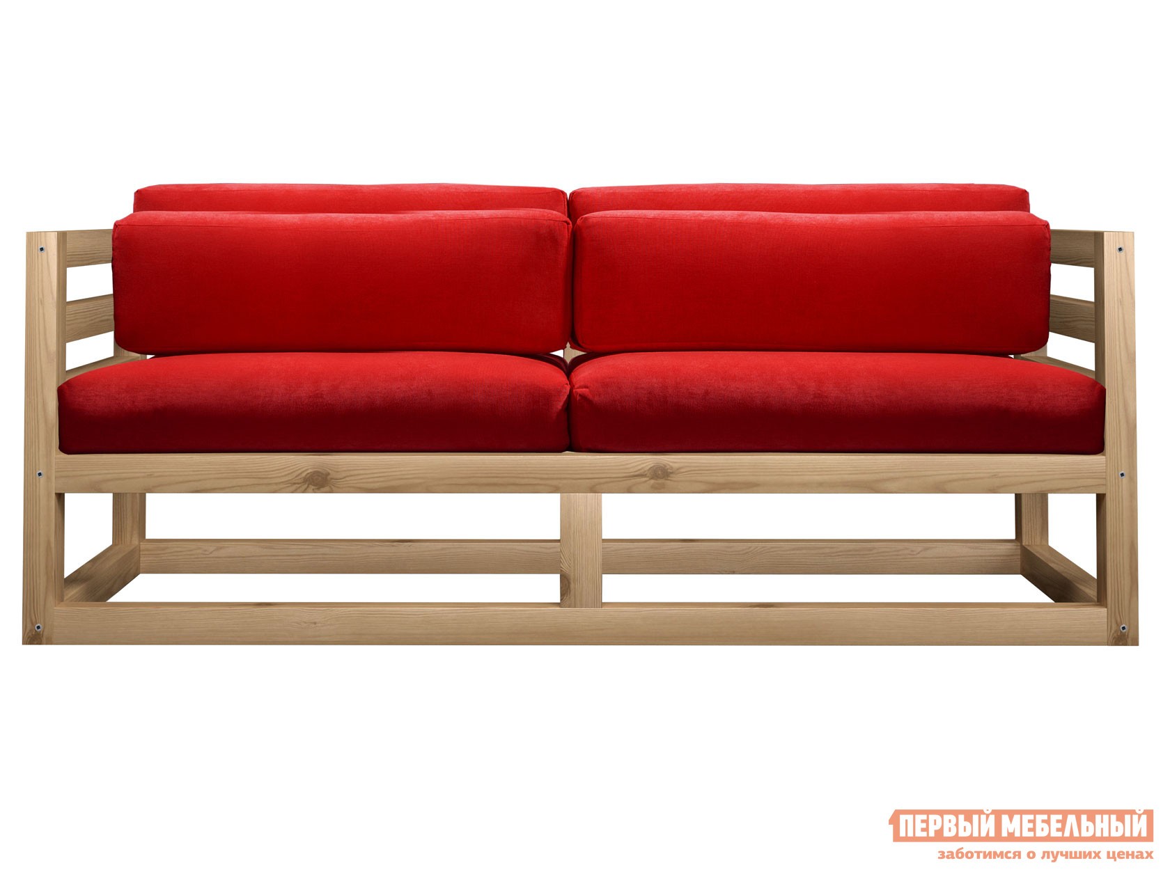 Прямой диван  Магнус Мини Сосна натуральная, Красный, вельвет