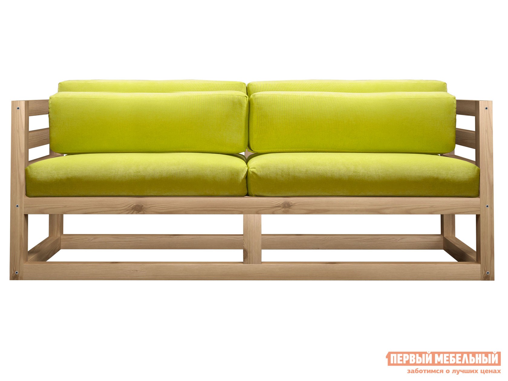 Прямой диван  Магнус Мини Лимонный, вельвет, Сосна натуральная