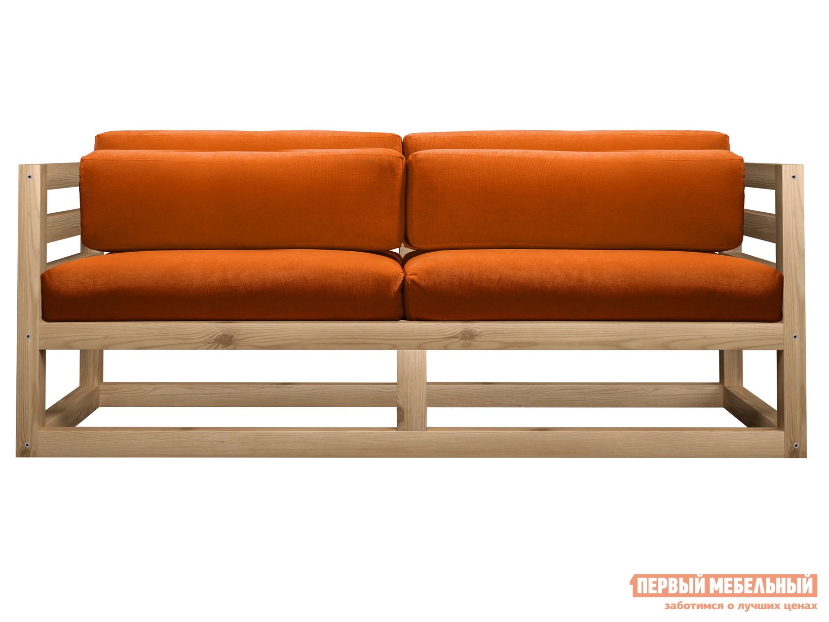 Прямой диван  Магнус Мини Сосна натуральная, Оранжевый, вельвет