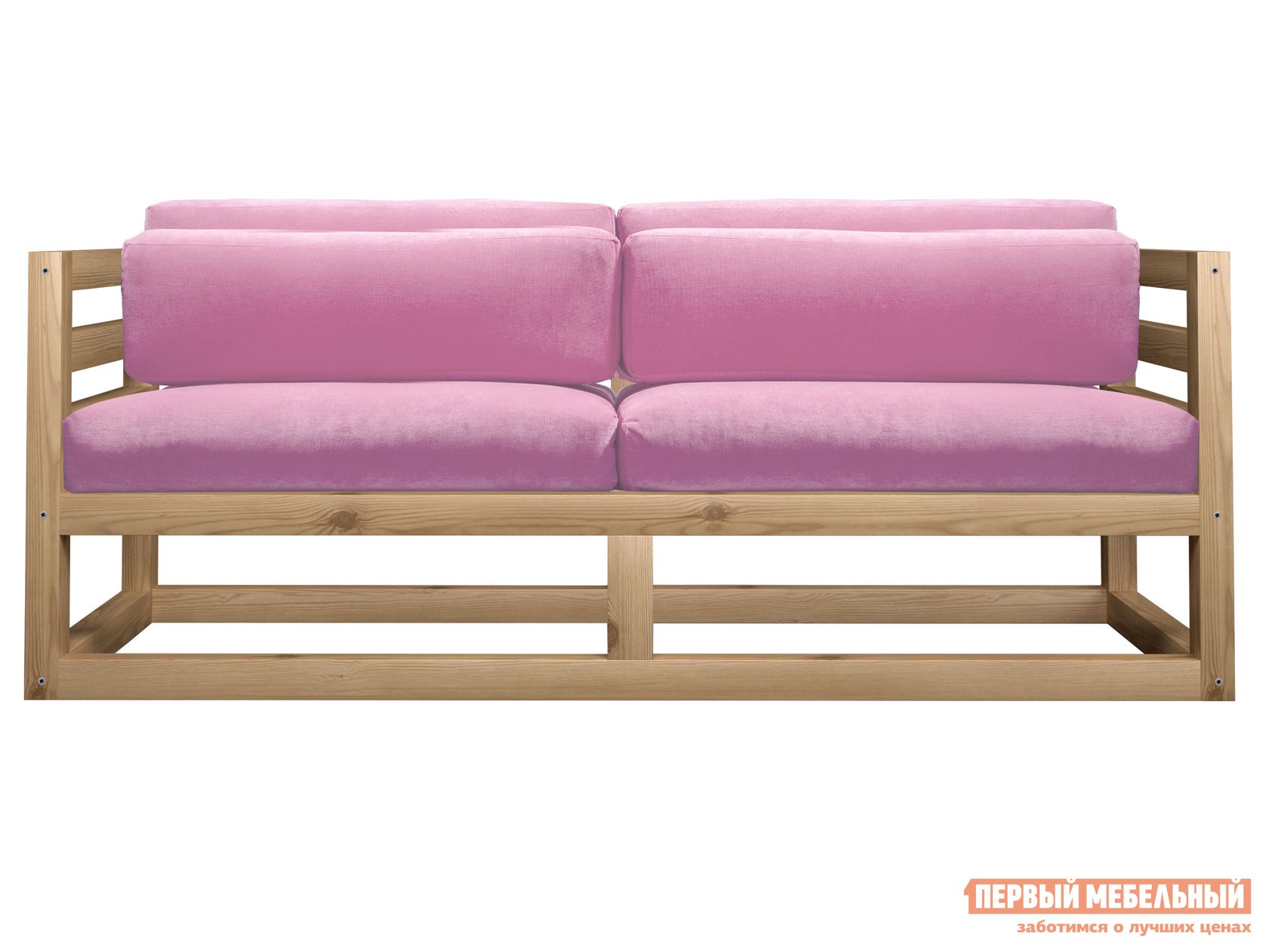 Прямой диван  Магнус Мини Сосна натуральная, Розовый, вельвет
