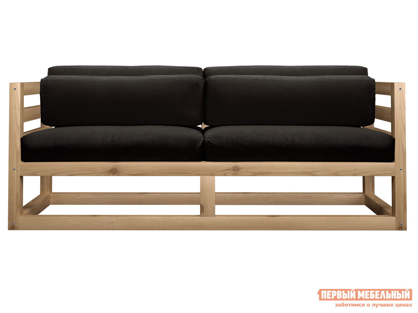 Прямой диван  Магнус Мини Сосна натуральная, Черный, вельвет