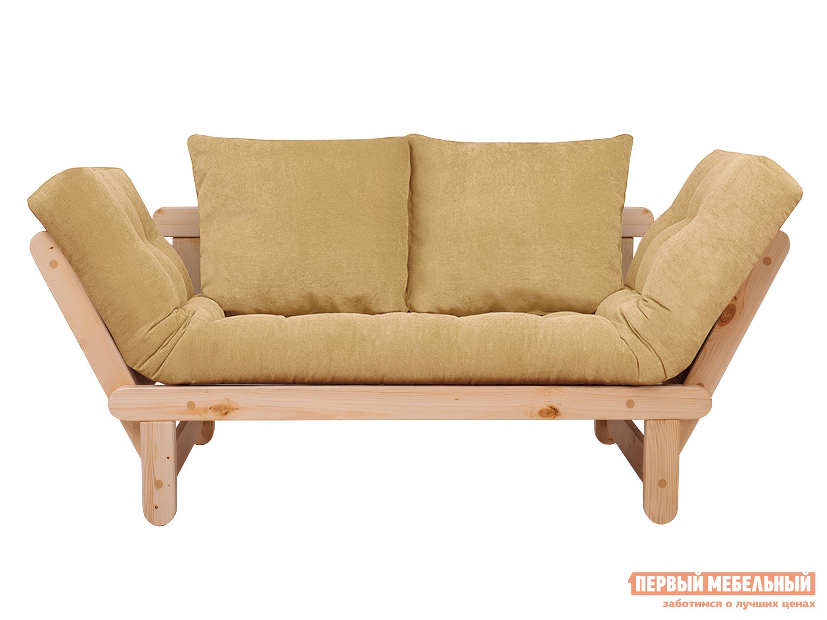 Прямой диван  Сламбер Бежевый, вельвет, Сосна натуральная