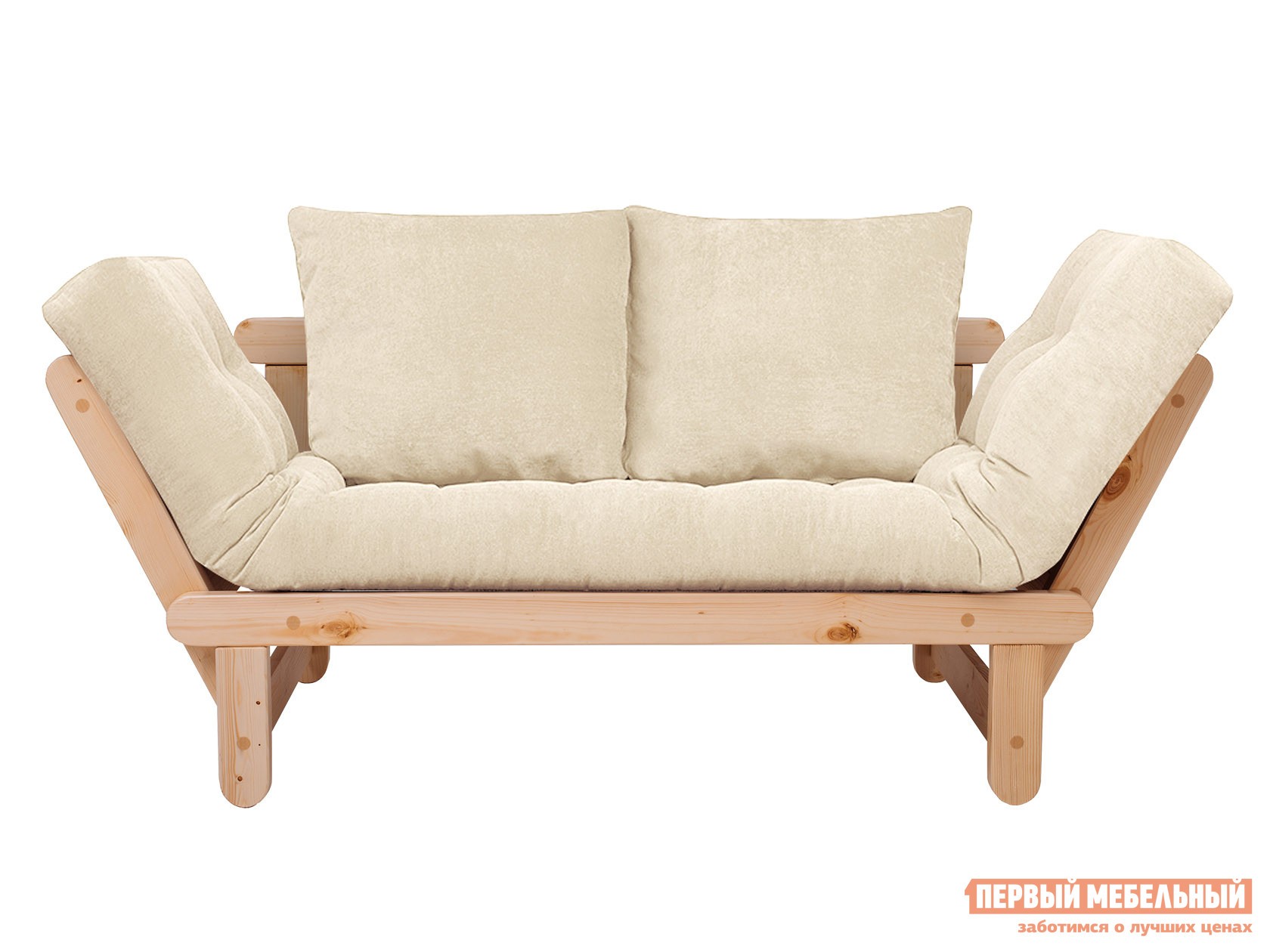 Прямой диван  Сламбер Белый, вельвет, Сосна натуральная