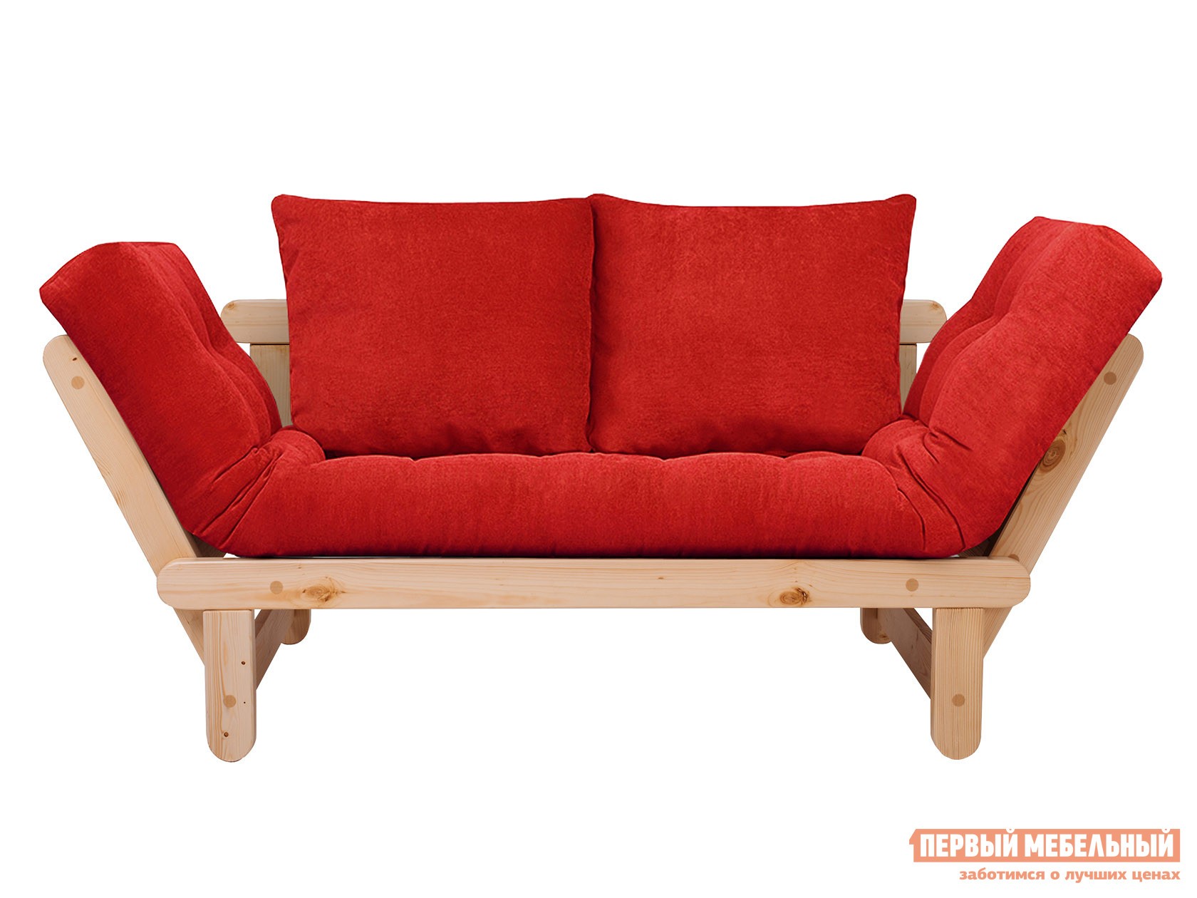 Прямой диван  Сламбер Красный, вельвет, Сосна натуральная