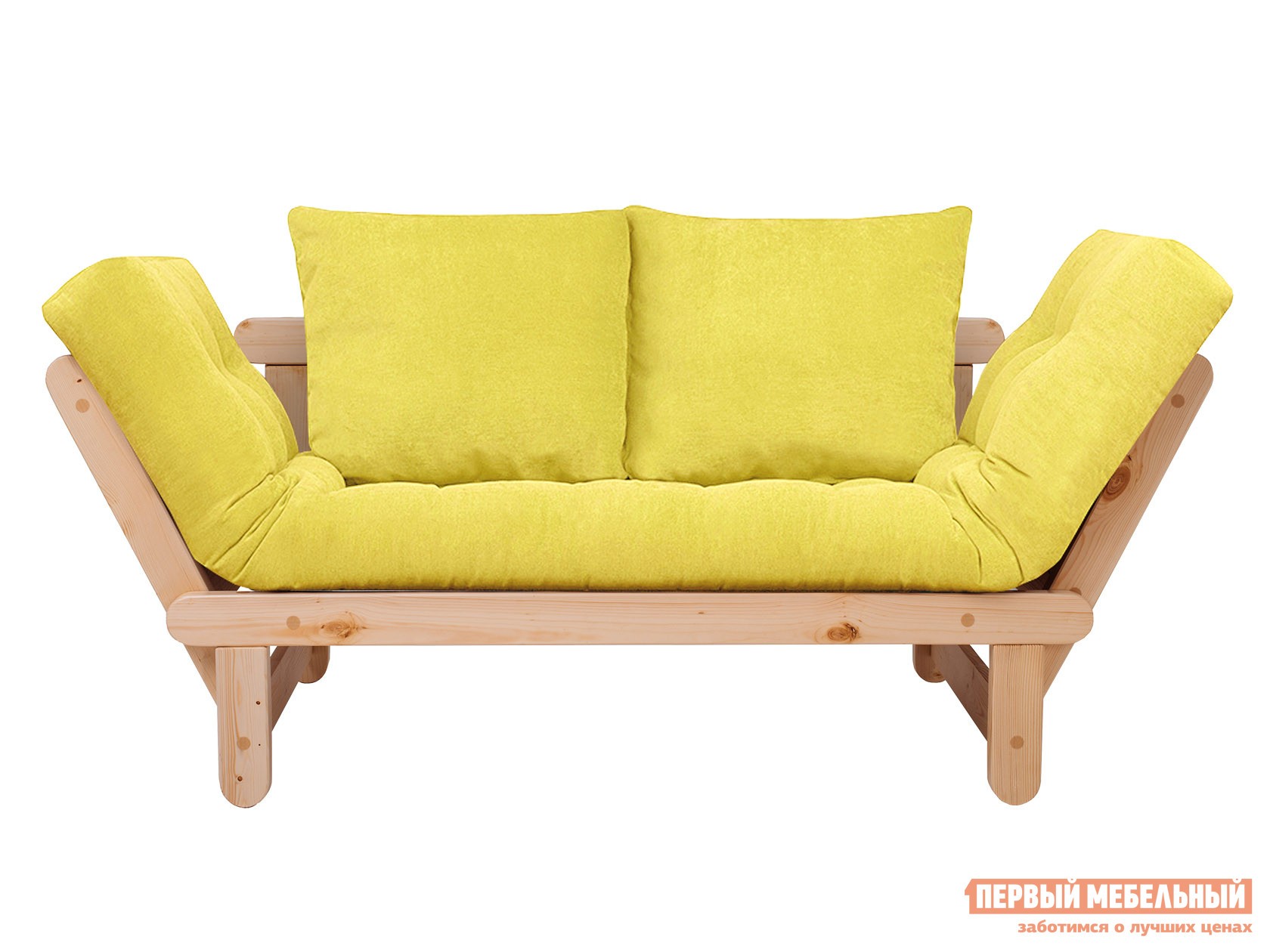 Прямой диван  Сламбер Лимонный, вельвет, Сосна натуральная