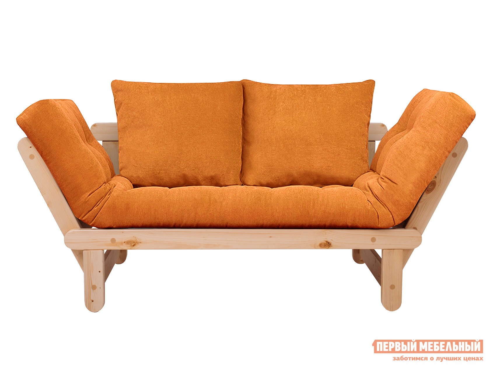 Прямой диван  Сламбер Оранжевый, вельвет, Сосна натуральная