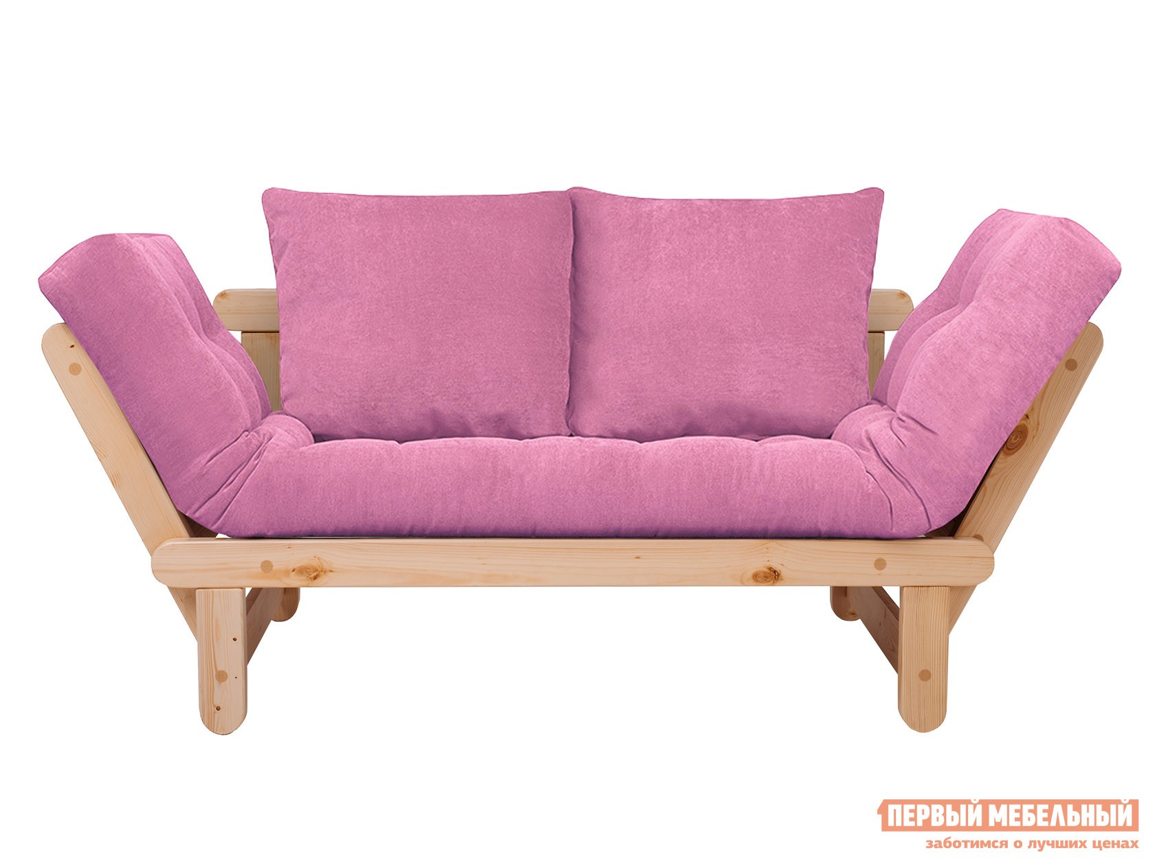 Прямой диван  Сламбер Розовый, вельвет, Сосна натуральная