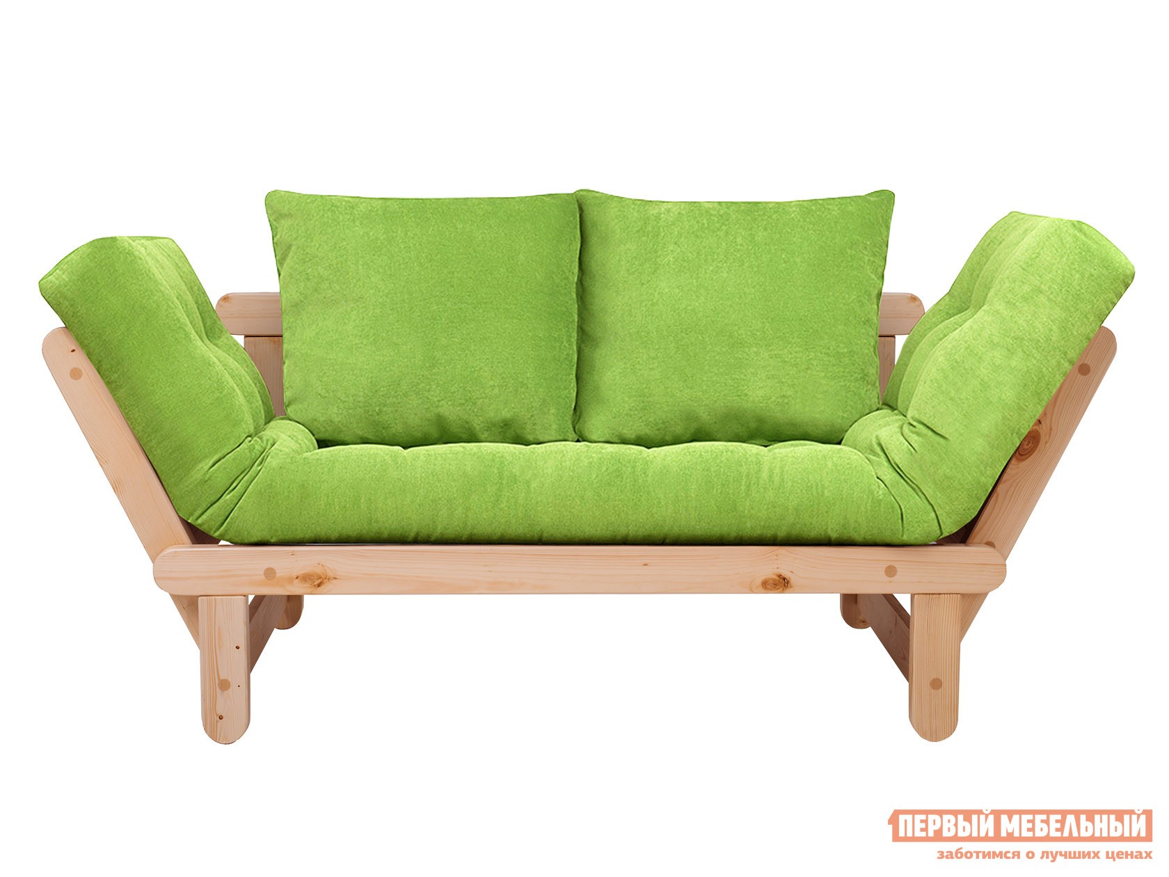 Прямой диван  Сламбер Салатовый, вельвет, Сосна натуральная