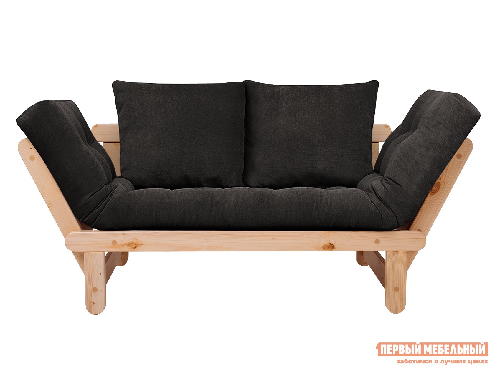 Прямой диван  Сламбер Черный, вельвет, Сосна натуральная