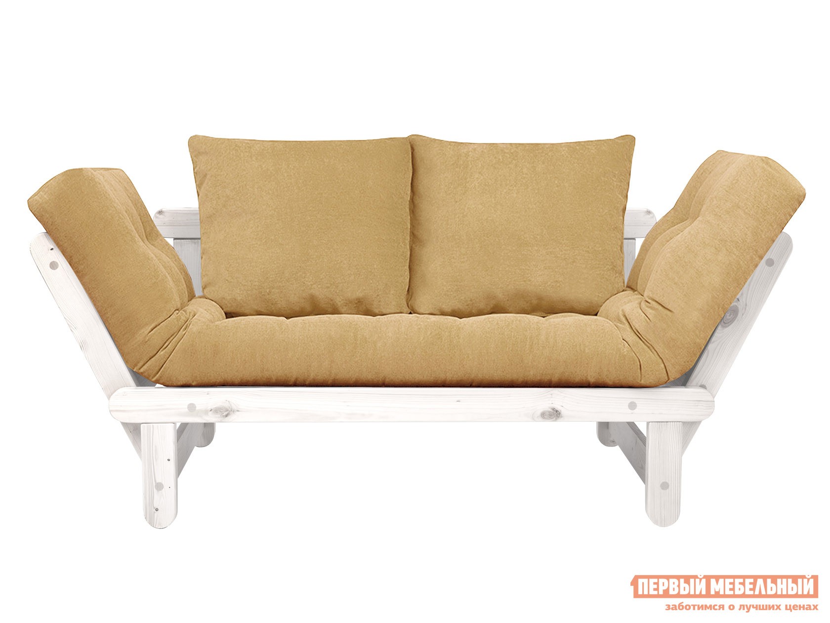 Прямой диван  Сламбер Бежевый, вельвет, Белая эмаль