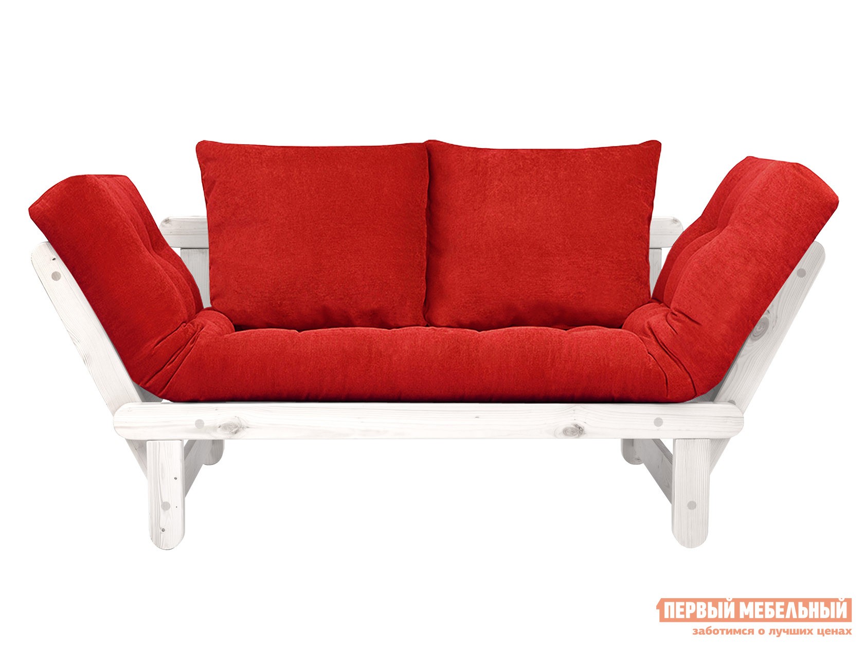 Прямой диван  Сламбер Красный, вельвет, Белая эмаль
