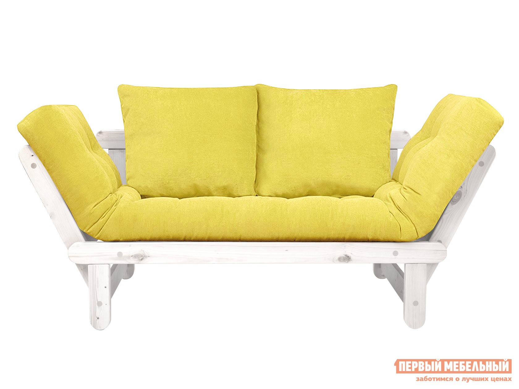 Прямой диван  Сламбер Лимонный, вельвет, Белая эмаль