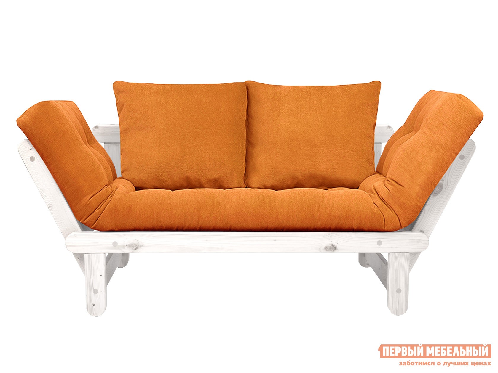 Прямой диван  Сламбер Оранжевый, вельвет, Белая эмаль