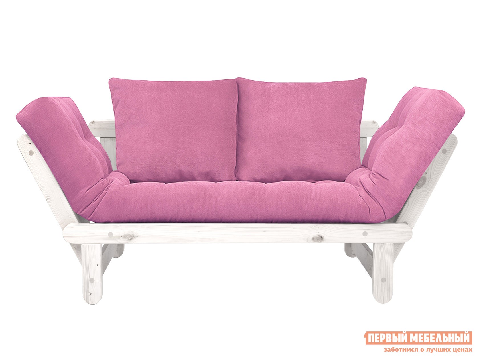 Прямой диван  Сламбер Розовый, вельвет, Белая эмаль