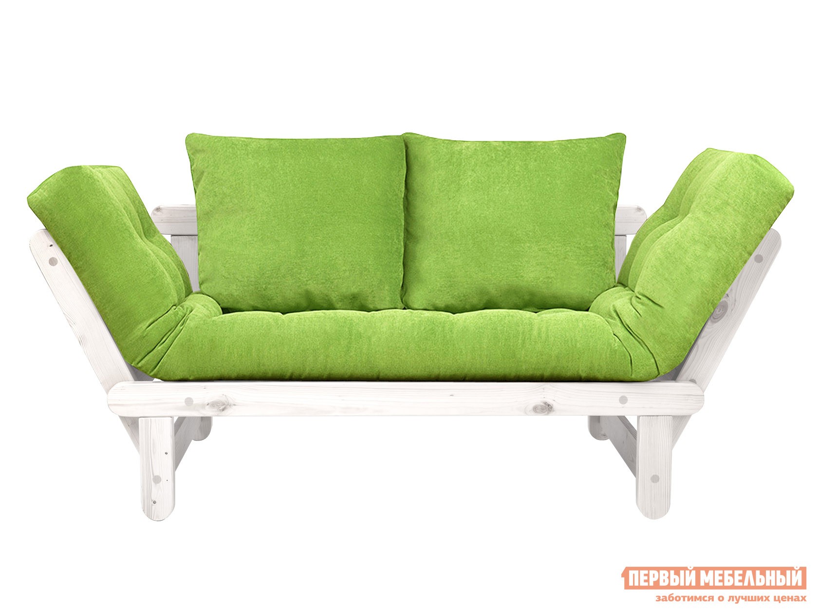 Прямой диван  Сламбер Салатовый, вельвет, Белая эмаль