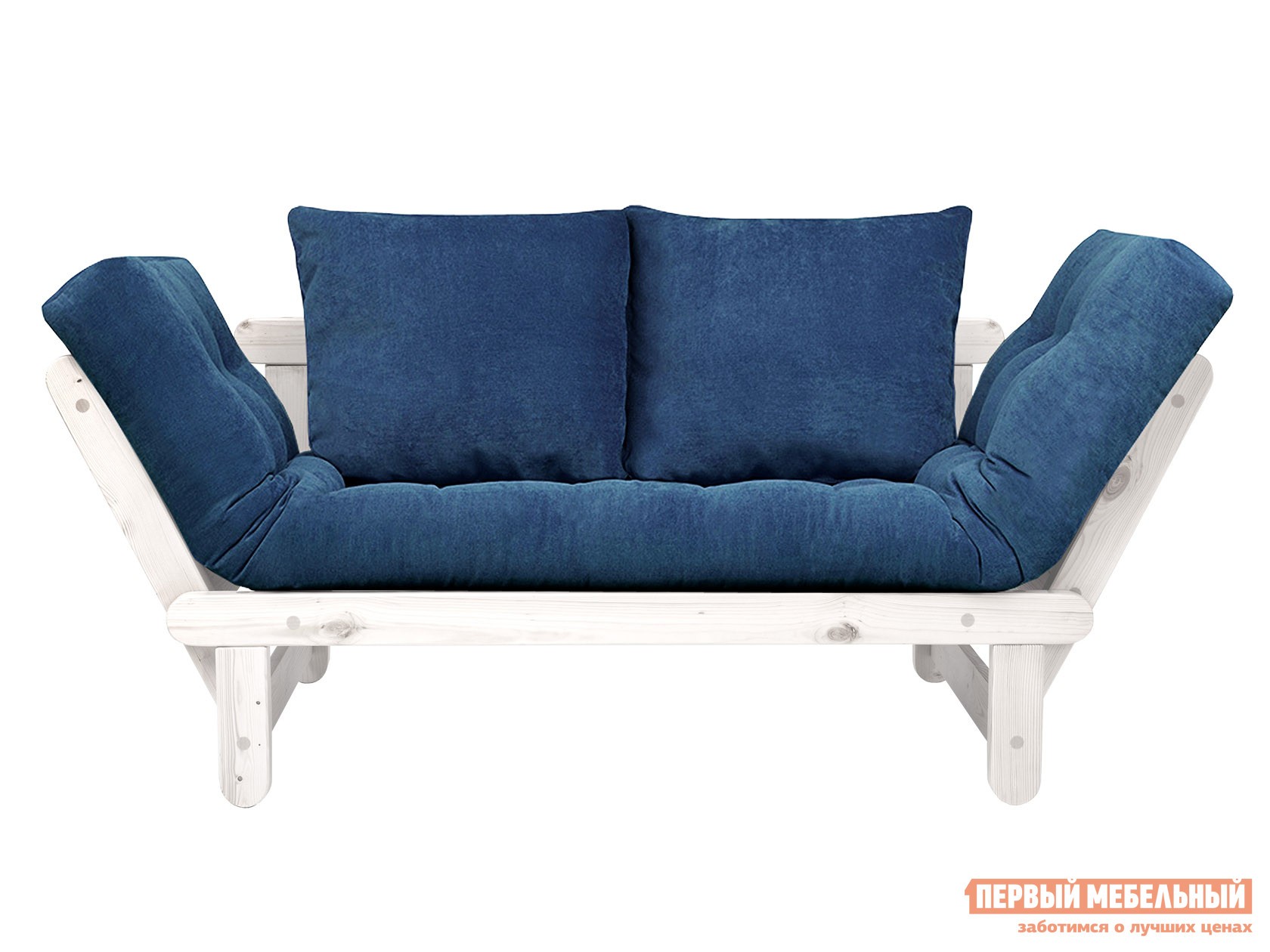 Прямой диван  Сламбер Синий, вельвет, Белая эмаль