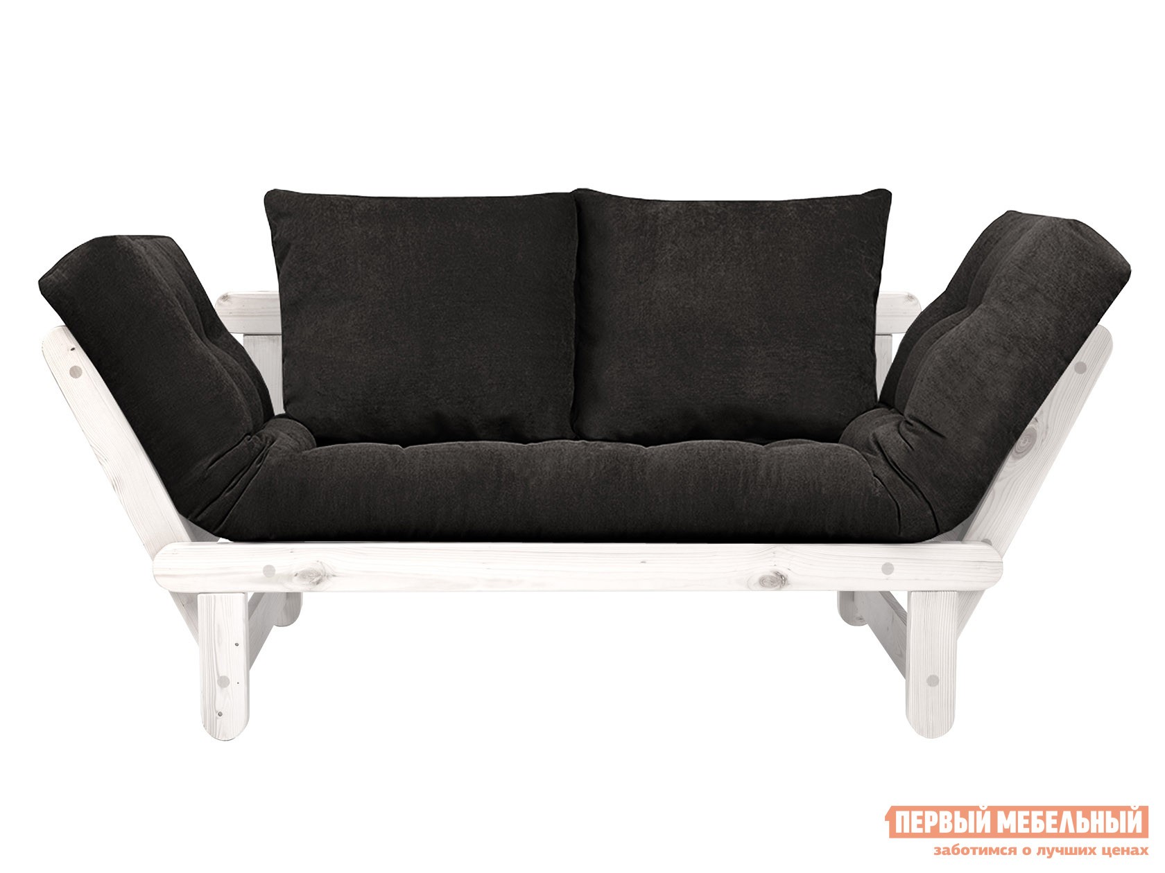 Прямой диван  Сламбер Черный, вельвет, Белая эмаль