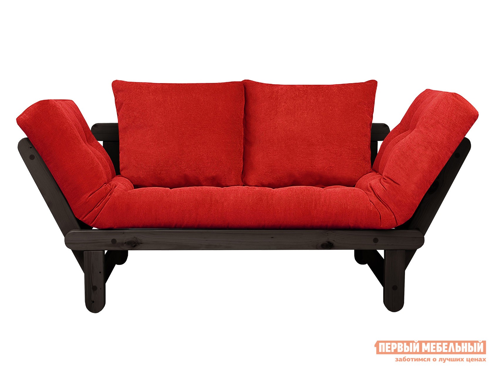 Прямой диван  Сламбер Красный, вельвет, Венге