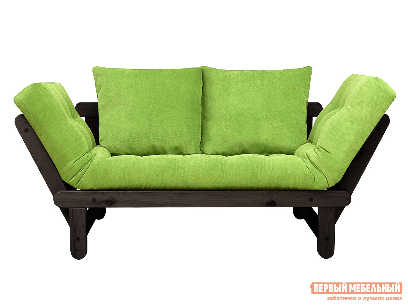 Прямой диван  Сламбер Салатовый, вельвет, Венге