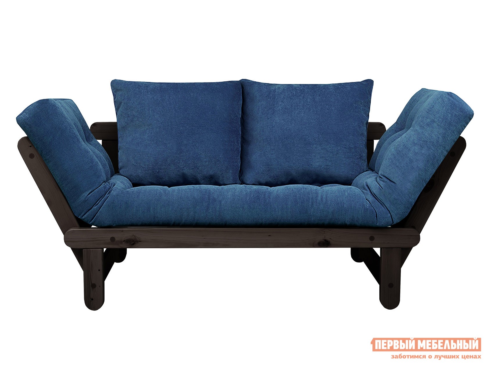 Прямой диван  Сламбер Синий, вельвет, Венге