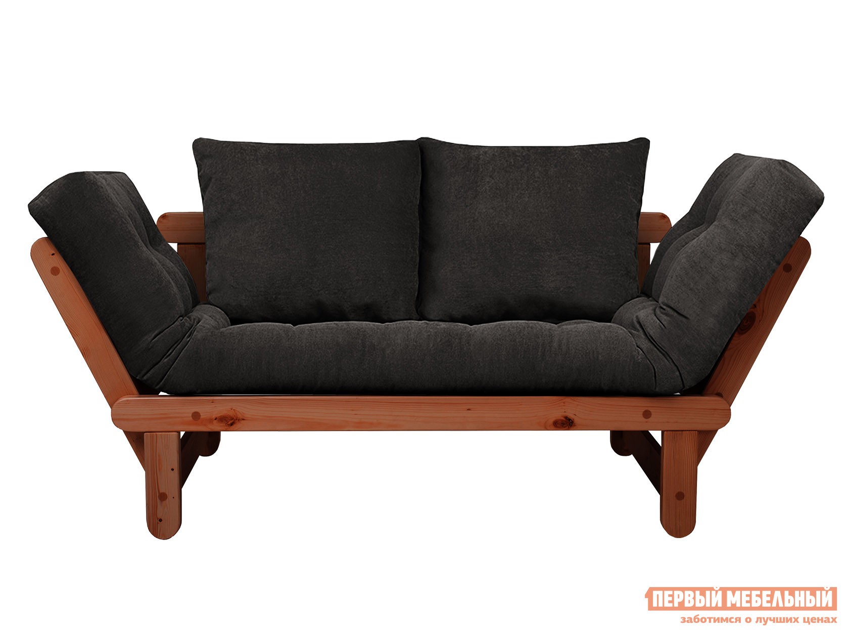 Прямой диван  Сламбер Черный, вельвет, Вишня