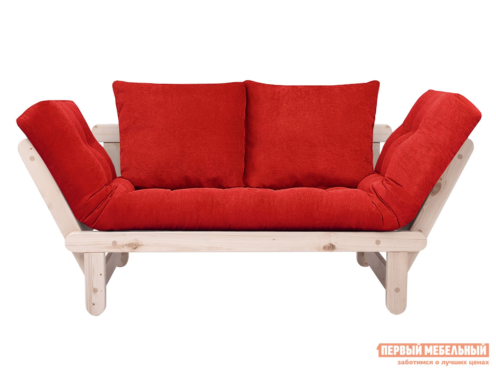 Прямой диван  Сламбер Красный, вельвет, Дуб беленый