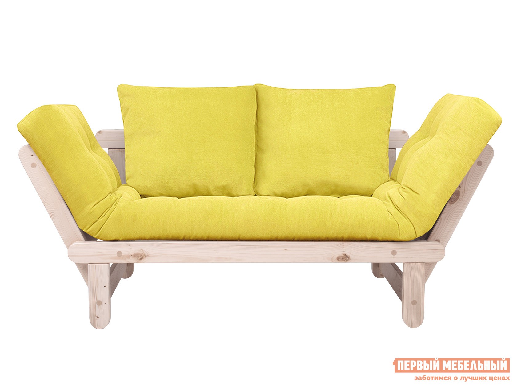 Прямой диван  Сламбер Лимонный, вельвет, Дуб беленый