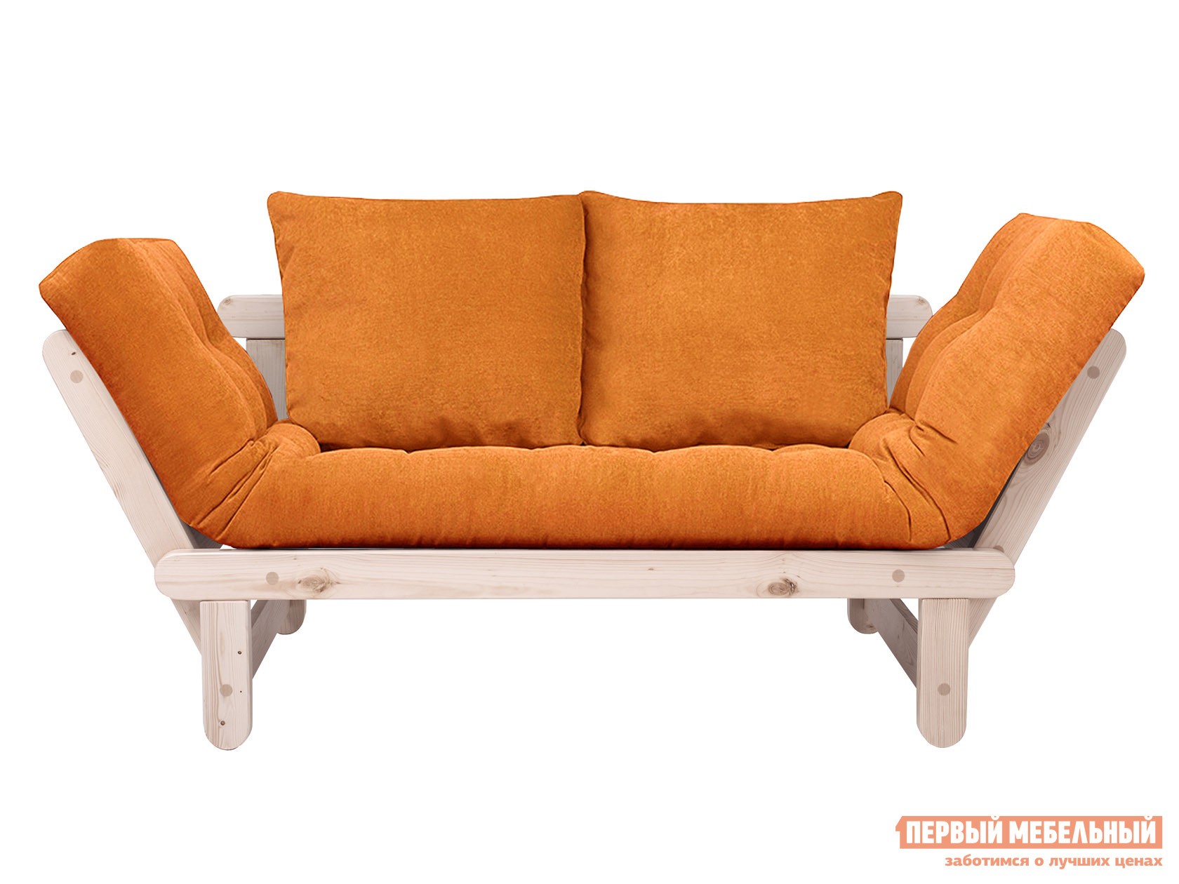 Прямой диван  Сламбер Оранжевый, вельвет, Дуб беленый