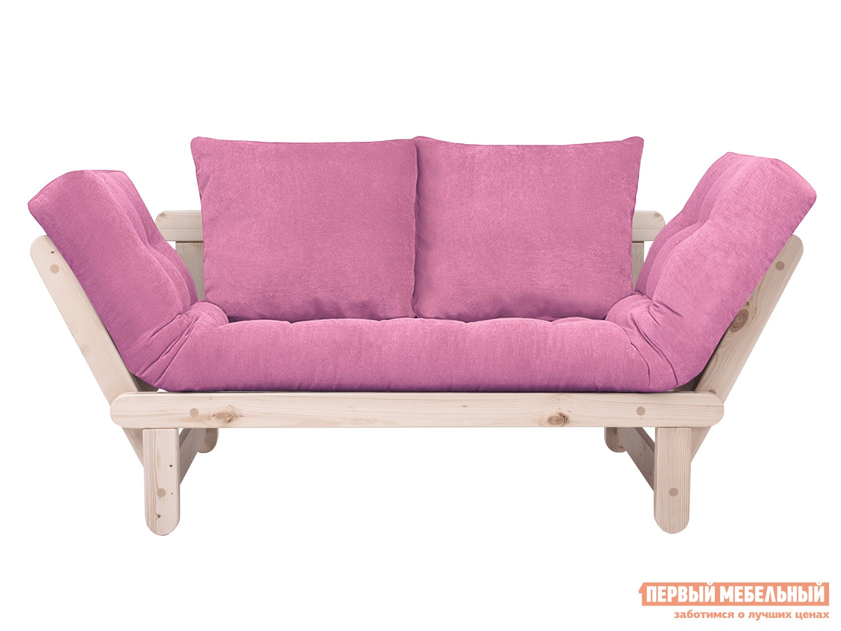 Прямой диван  Сламбер Розовый, вельвет, Дуб беленый