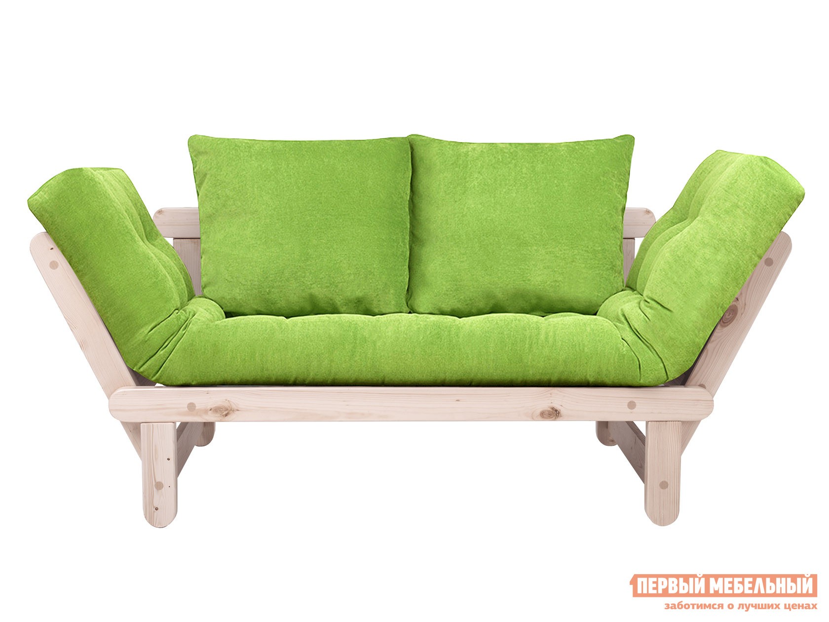Прямой диван  Сламбер Салатовый, вельвет, Дуб беленый