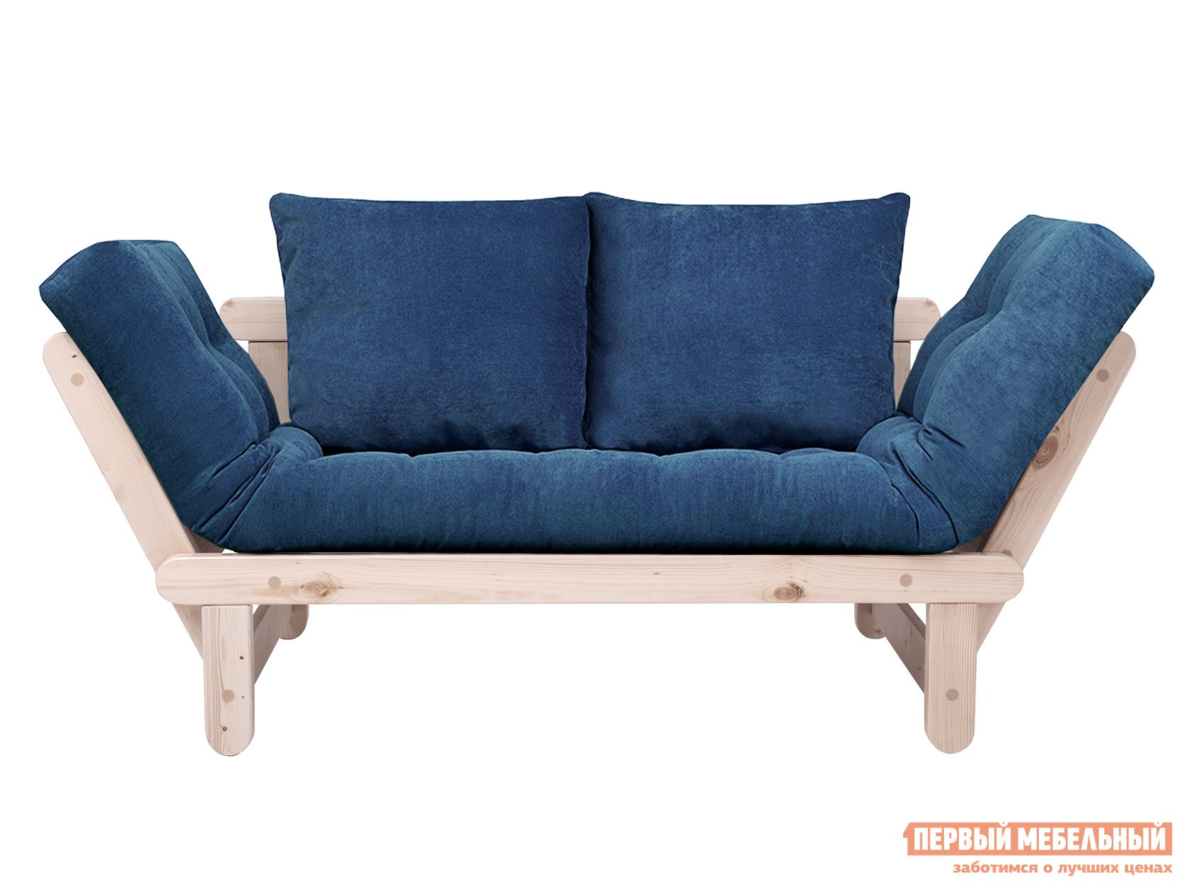 Прямой диван  Сламбер Синий, вельвет, Дуб беленый