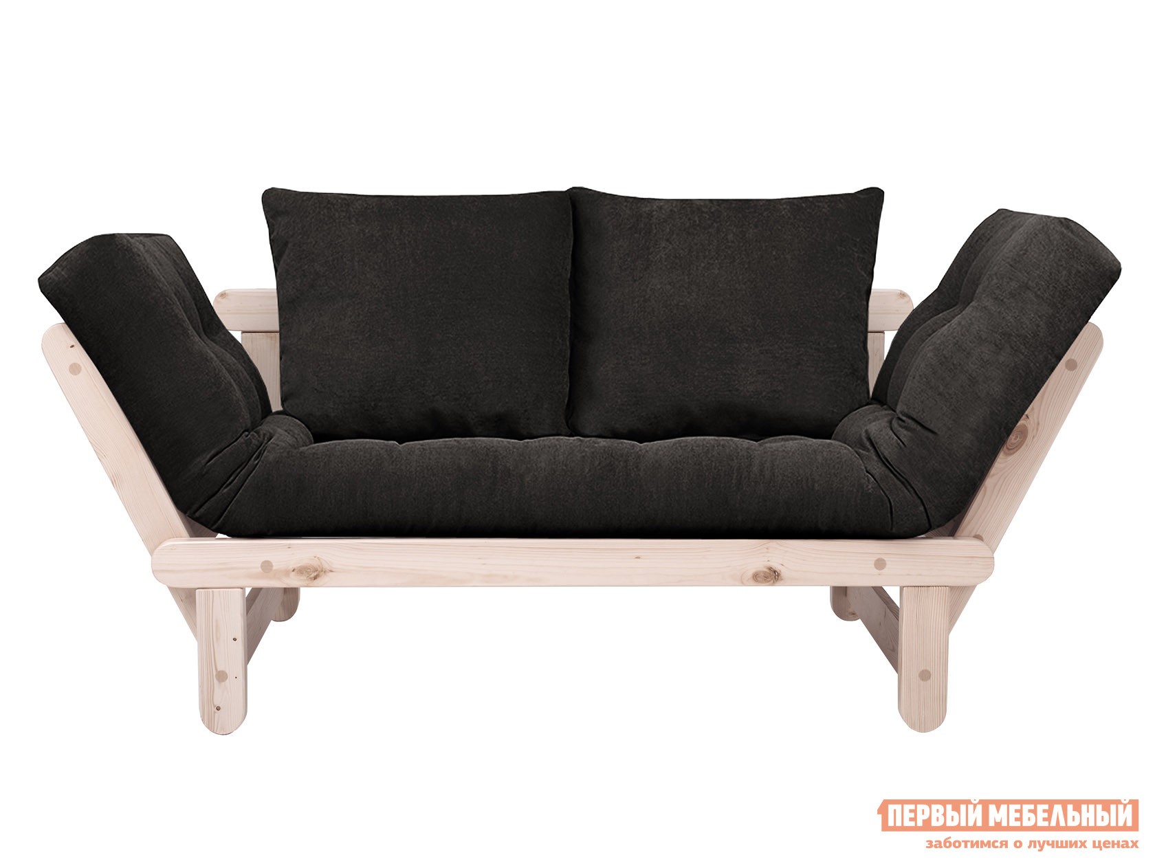 Прямой диван  Сламбер Черный, вельвет, Дуб беленый
