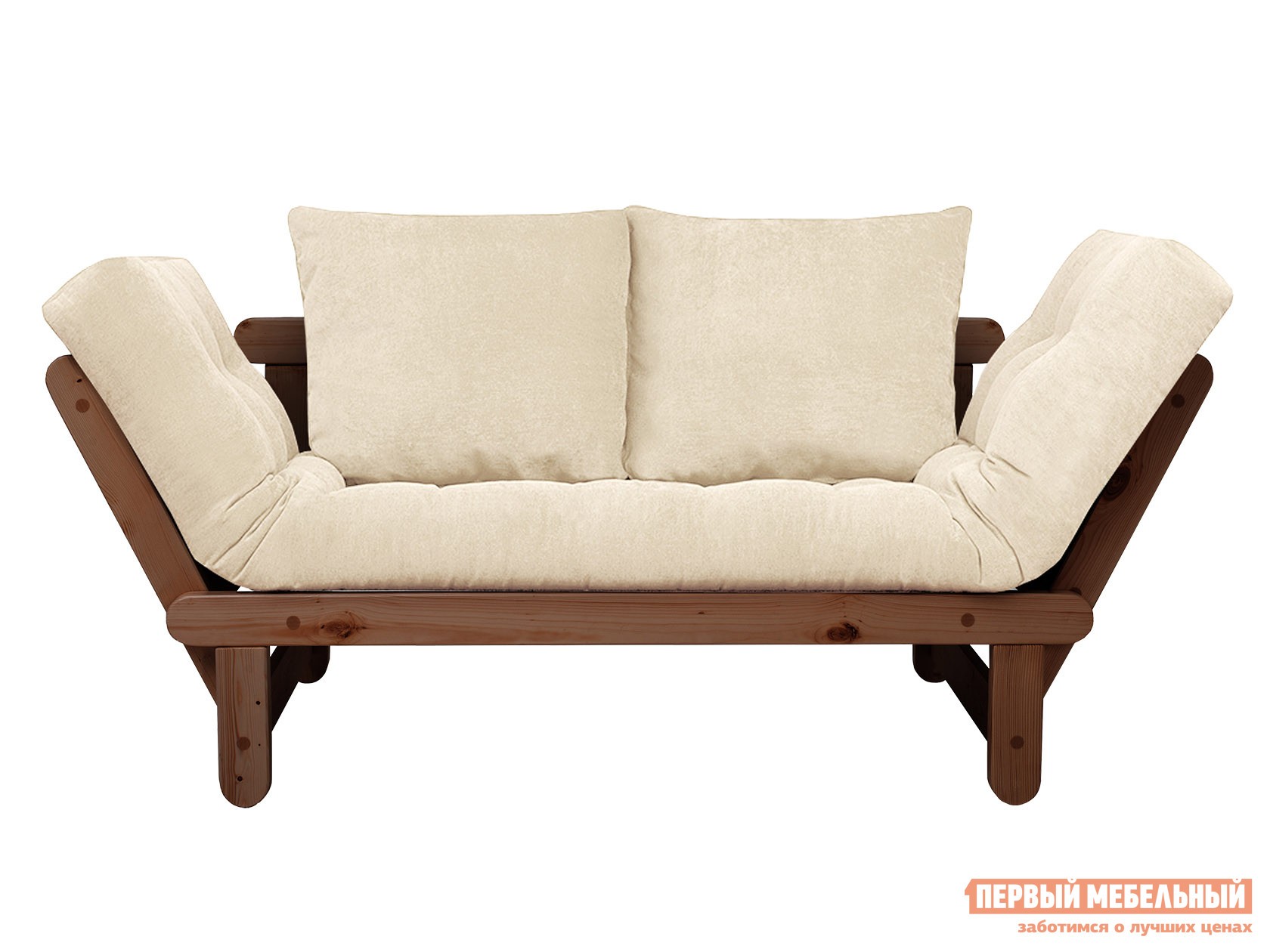 Прямой диван  Сламбер Белый, вельвет, Орех