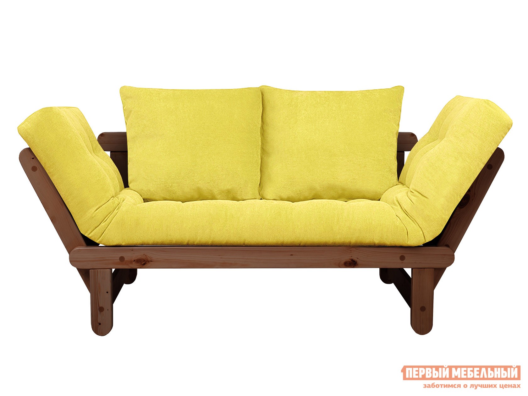 Прямой диван  Сламбер Лимонный, вельвет, Орех