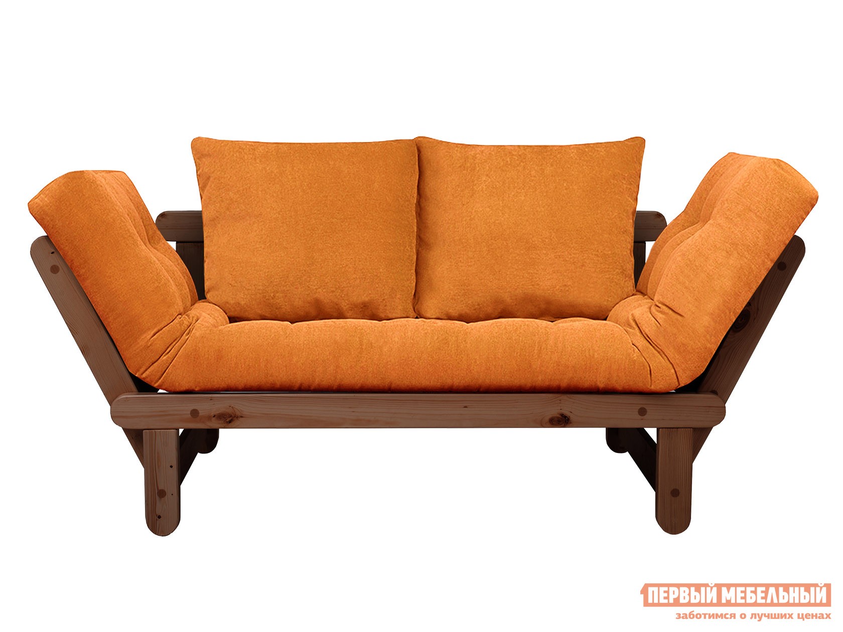 Прямой диван  Сламбер Оранжевый, вельвет, Орех
