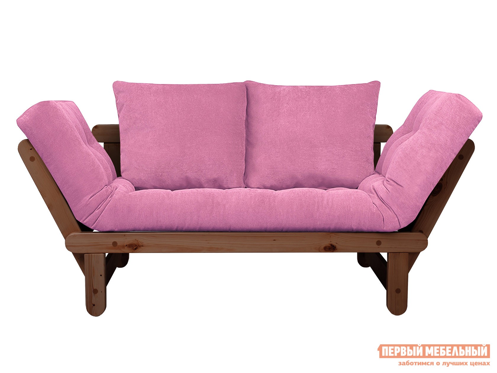 Прямой диван  Сламбер Розовый, вельвет, Орех