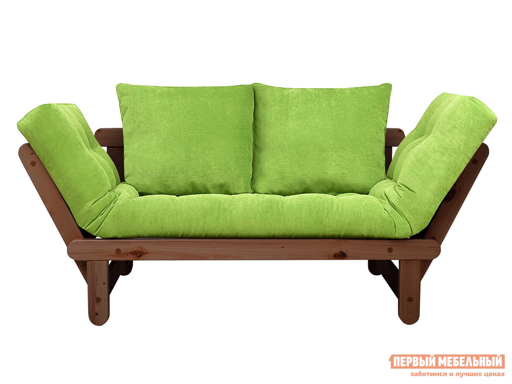 Прямой диван  Сламбер Салатовый, вельвет, Орех