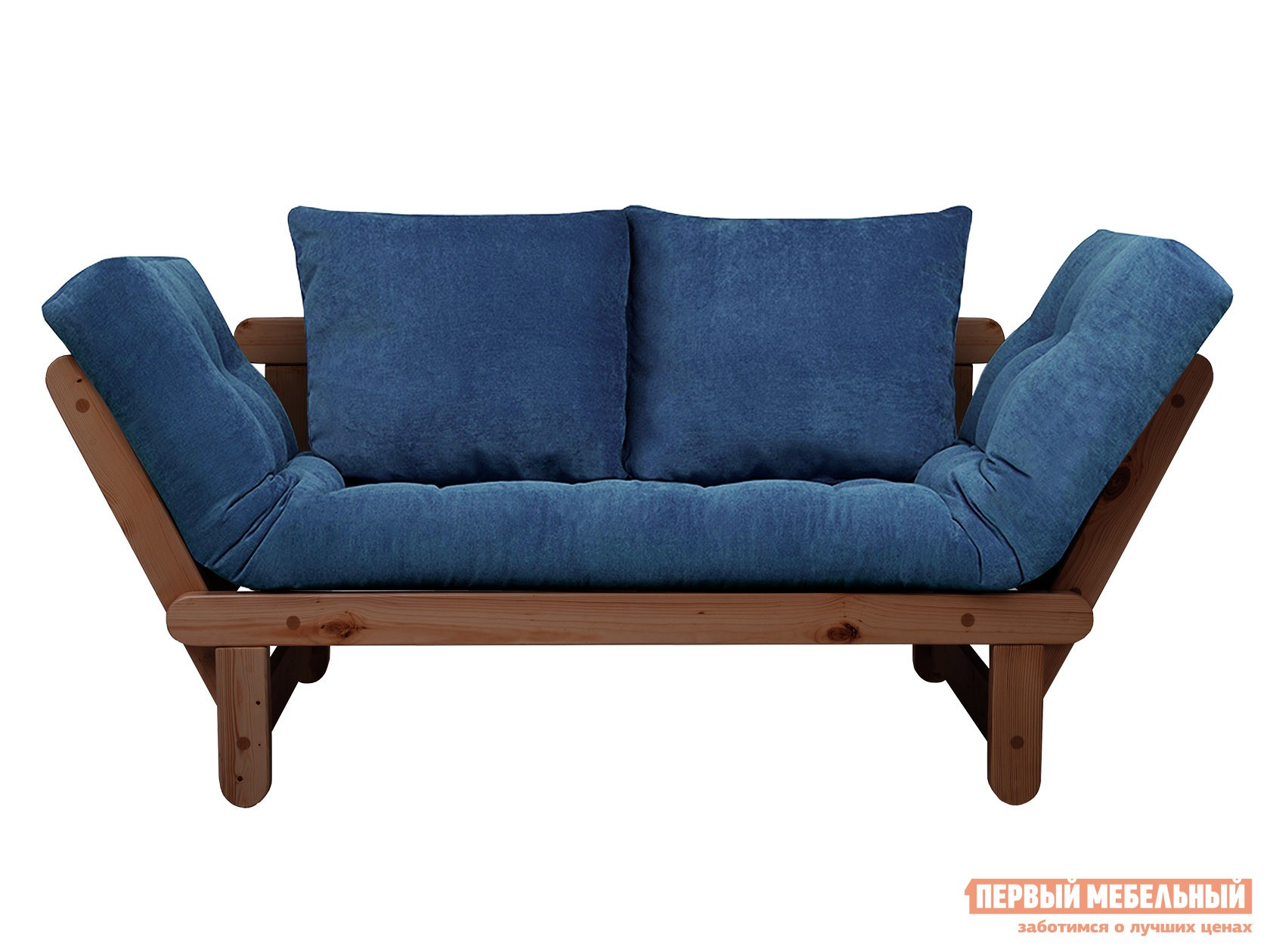 Прямой диван  Сламбер Синий, вельвет, Орех